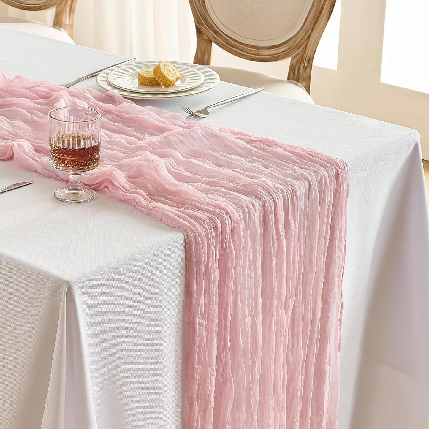 Fanami 6 Pack Cheesecloth Table Runner -10FT Blush Pink Boho Gauze Cheese Cloth Table Runner 120 Inches Long Rustic Sheer Fabric Centerpieces for Wedding Birthday Party Bridal Baby Shower Decorations