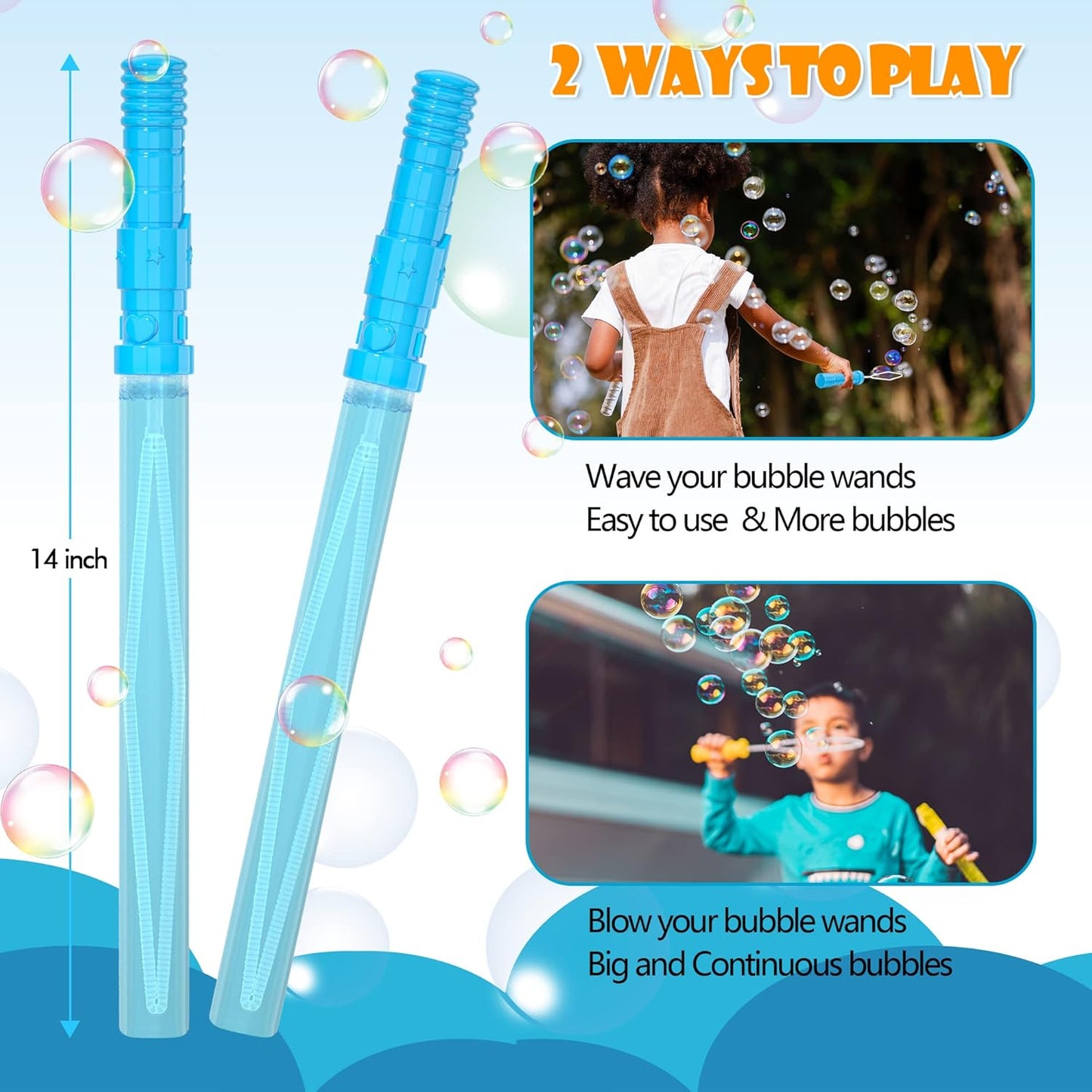 Inscraft 40 Pack 14’’ Big Bubble Wands, 8 Colors Bubbles Bulk for Summer Toy, Outdoor / Indoor Activity Use, Easter, Birthday, Graduation, Shower, Bubbles Party Favors Supplies for Kids Toddlers