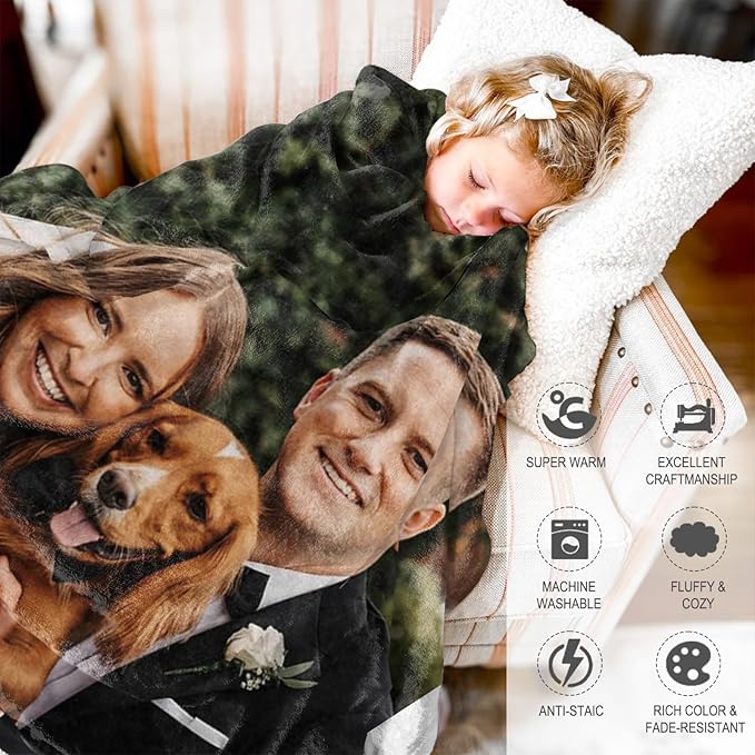 Mothers Day Blanket Gifts for Mom,Custom Blanket with Picture Text Personalized Photo Throw Blanket Customized New Moms Gift from Daughter Son Husband, Birthday Gift for Wife Grandma Grandmother Women