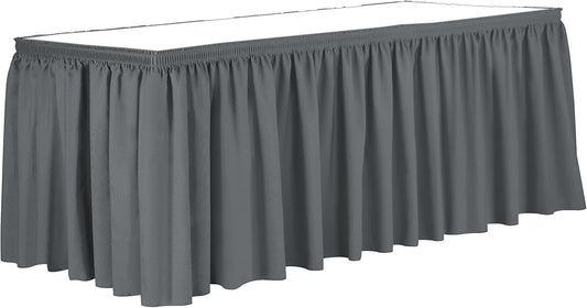 Ultimate Textile Pleat Polyester Fabric Table Skirt - Machine Washable, Flame Resistant, Cut & Sewn in NJ, Desk Skirt - Charcoal, 21' Shirred Pleat x 42" h