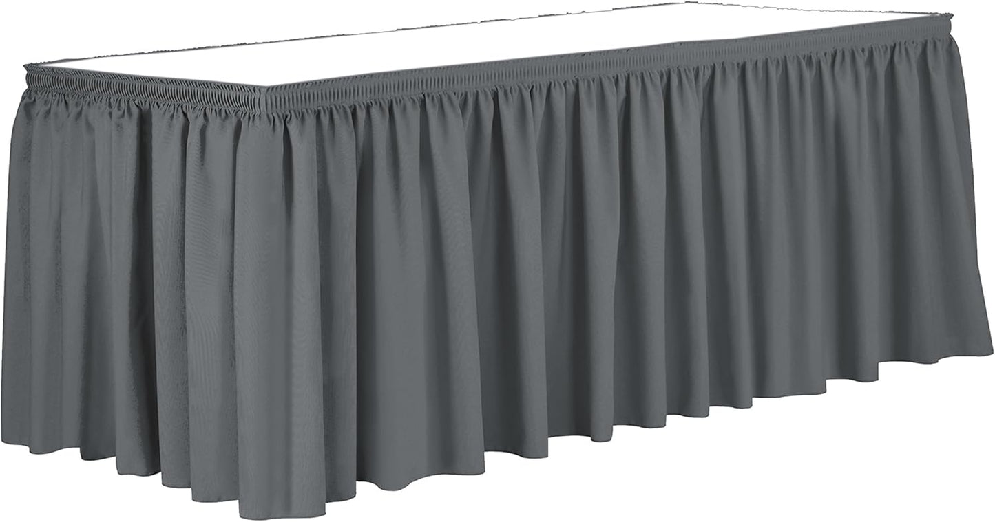 Ultimate Textile Pleat Polyester Fabric Table Skirt - Machine Washable, Flame Resistant, Cut & Sewn in NJ, Desk Skirt - Charcoal, 14' Shirred Pleat x 42" h