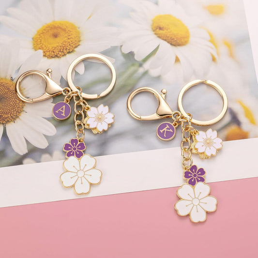 SELOVO Initial Keychain Flower Charms for Key Cute Pink Letter Keyring for Backpack
