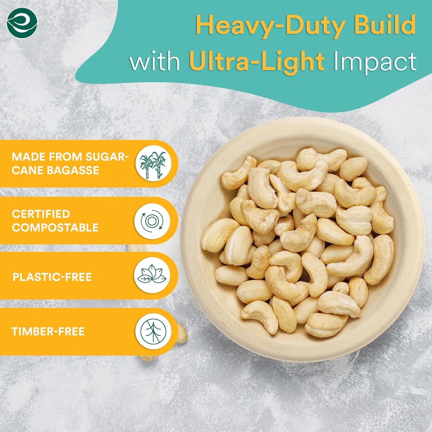 ECO SOUL 100% Compostable 16 Oz Soup Bowls [50-Pack] Disposable dessert bowls I Heavy duty paper bowl I Eco-friendly salad bowl I Biodegradable large Bowls