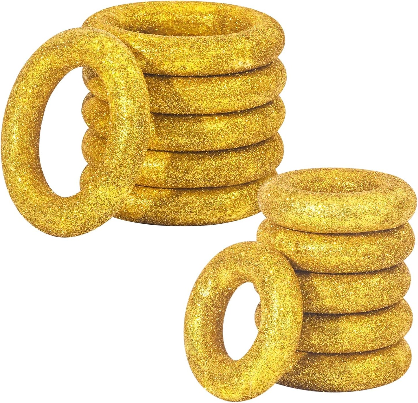 12 Pack Gold Rings Party Decorations, Cartoon Themed Gold Power Form Ring Golden Glitter Rings for Baby Shower Decor Birthday Party Supplies