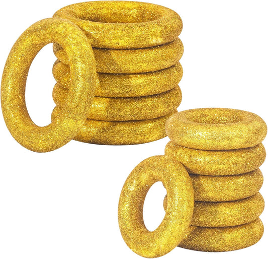 12 Pack Gold Rings Party Decorations, Cartoon Themed Gold Power Form Ring Golden Glitter Rings for Baby Shower Decor Birthday Party Supplies