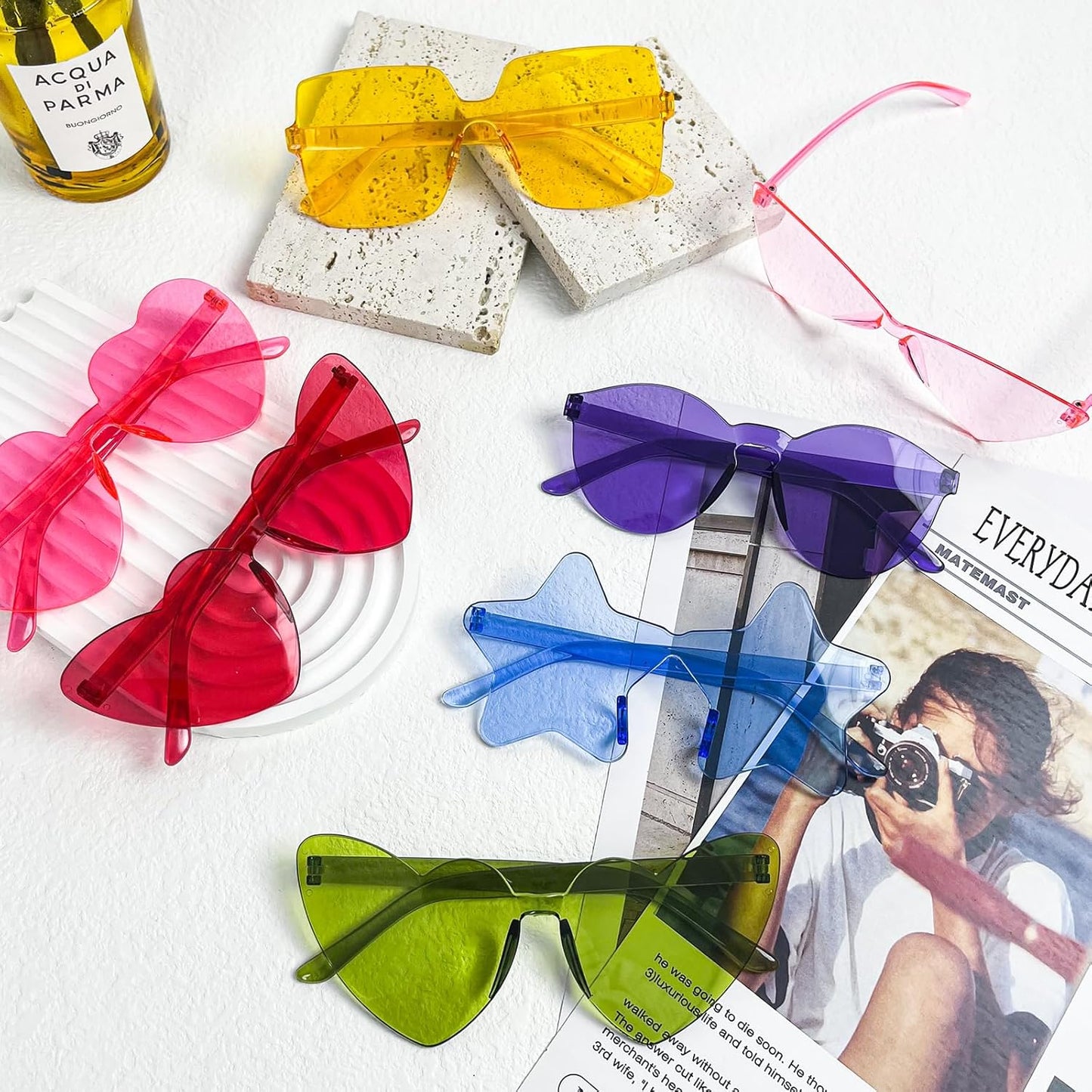 Matcheck 8/12/16 Mixed Style Rimless Sunglasses Retro Colored Party Glasses Candy Bachlor Photoshoot Costume Accessories