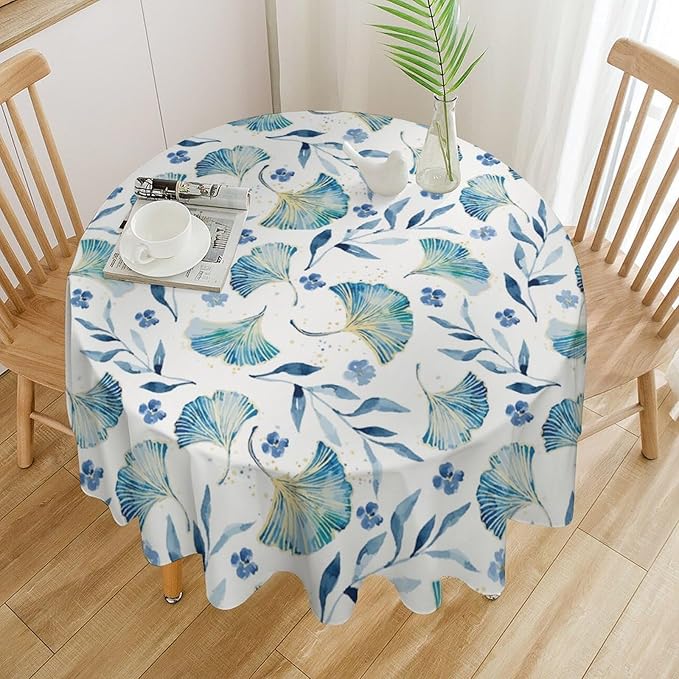 YCness Autumn Maple Leaves Tablecloth, Thanksgiving Autumn Harvest Watercolor Ginkgo Biloba Leaves Table Cover for Party Picnic Dinner Decor 60x60 Inch Round