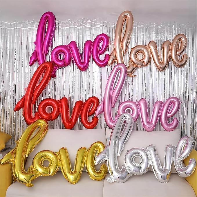 5 Pcs Silver Heart Shaped Balloons Silver Love Valentine Balloons for Valentines Day Bridal Shower Wedding Party Decorations