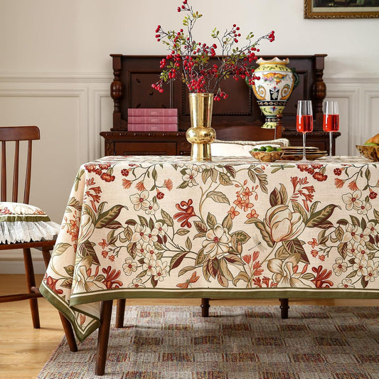 ISAENNE Designer Bohemian Linen Extra Long Rectangle Tablecloth,Colorful Floral Pattern Table Cloth,Wrinkle Resistant Decorative Tablecloths for Dining Thanksgiving Kitchen,63"*110"-Grace A