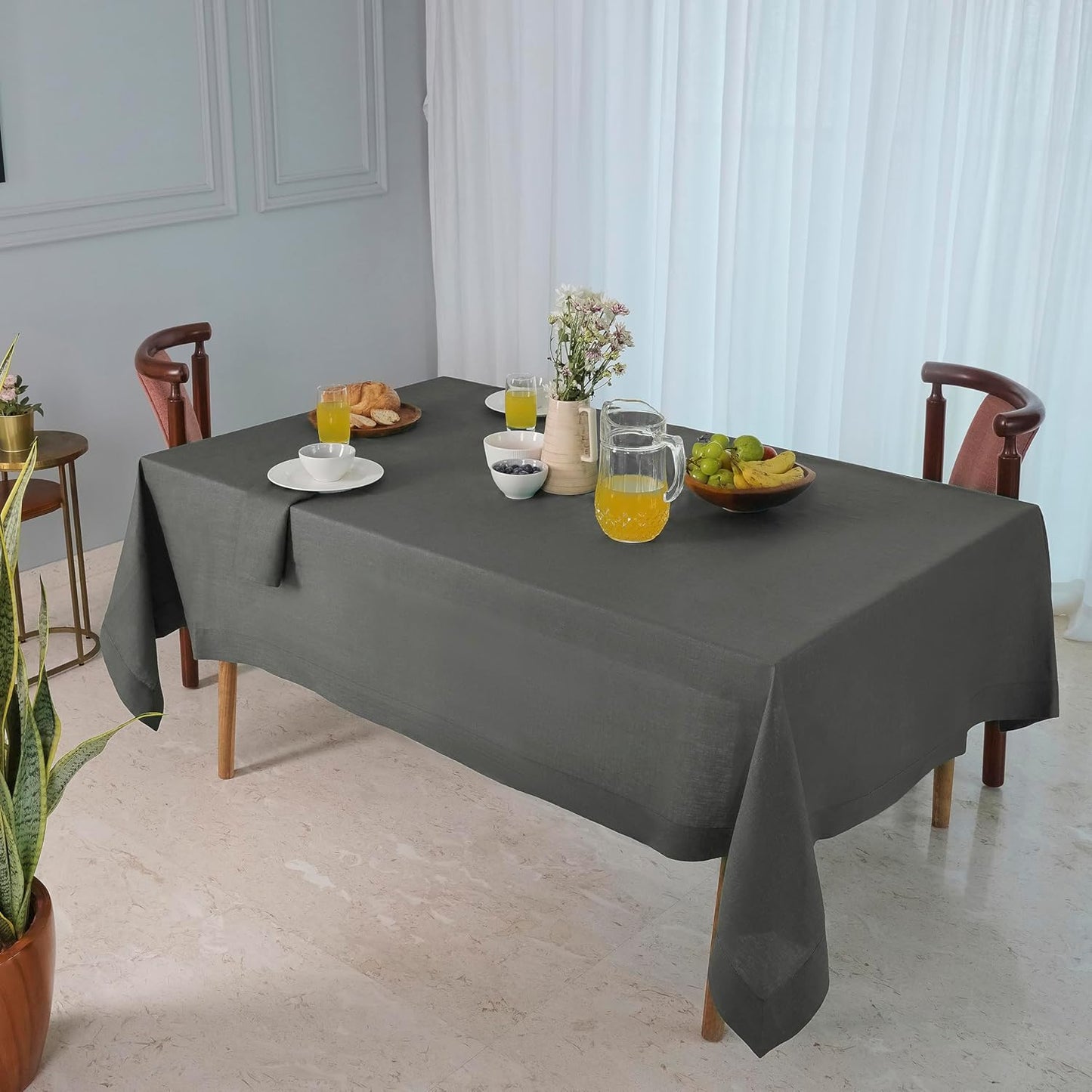 D'Moksha Homes Linen Tablecloth 60 x 90 Inch - 100% Pure Linen Charcoal Grey Tablecloth for Rectangle Tables - Machine Washable Table Cloth for Fall, Autumn and Halloween
