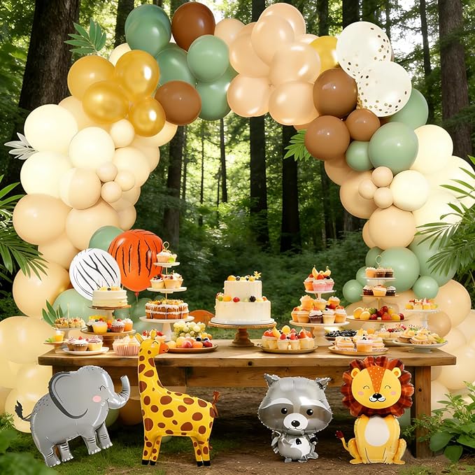 Tropical Jungle Animal Theme Birthday Party Balloon Decorations Kit，Ideal for Safari Adventure Birthday Parties, Kids Theme Decorations, Zoo Theme Parties, and Outdoor Adventure Party Decor