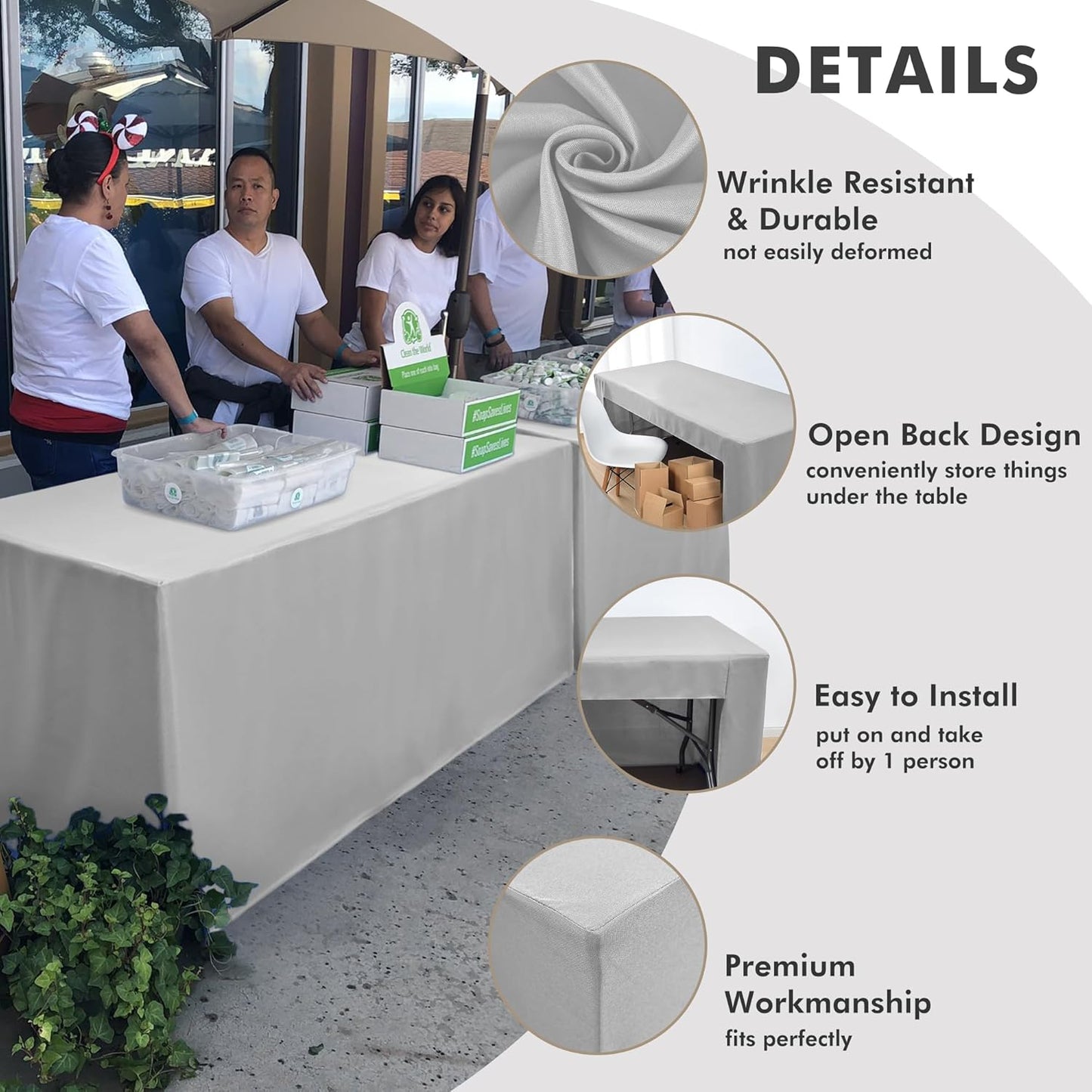 Nasitos 2 Pack Silver Fitted Tablecloth for 4 Foot Tables-Open Back Folding Table Cover Washable and Wrinkle Resistant Table Cloth for Parties, Wedding, Banquet, Jewelry Shows, Craft Fair, Cocktails