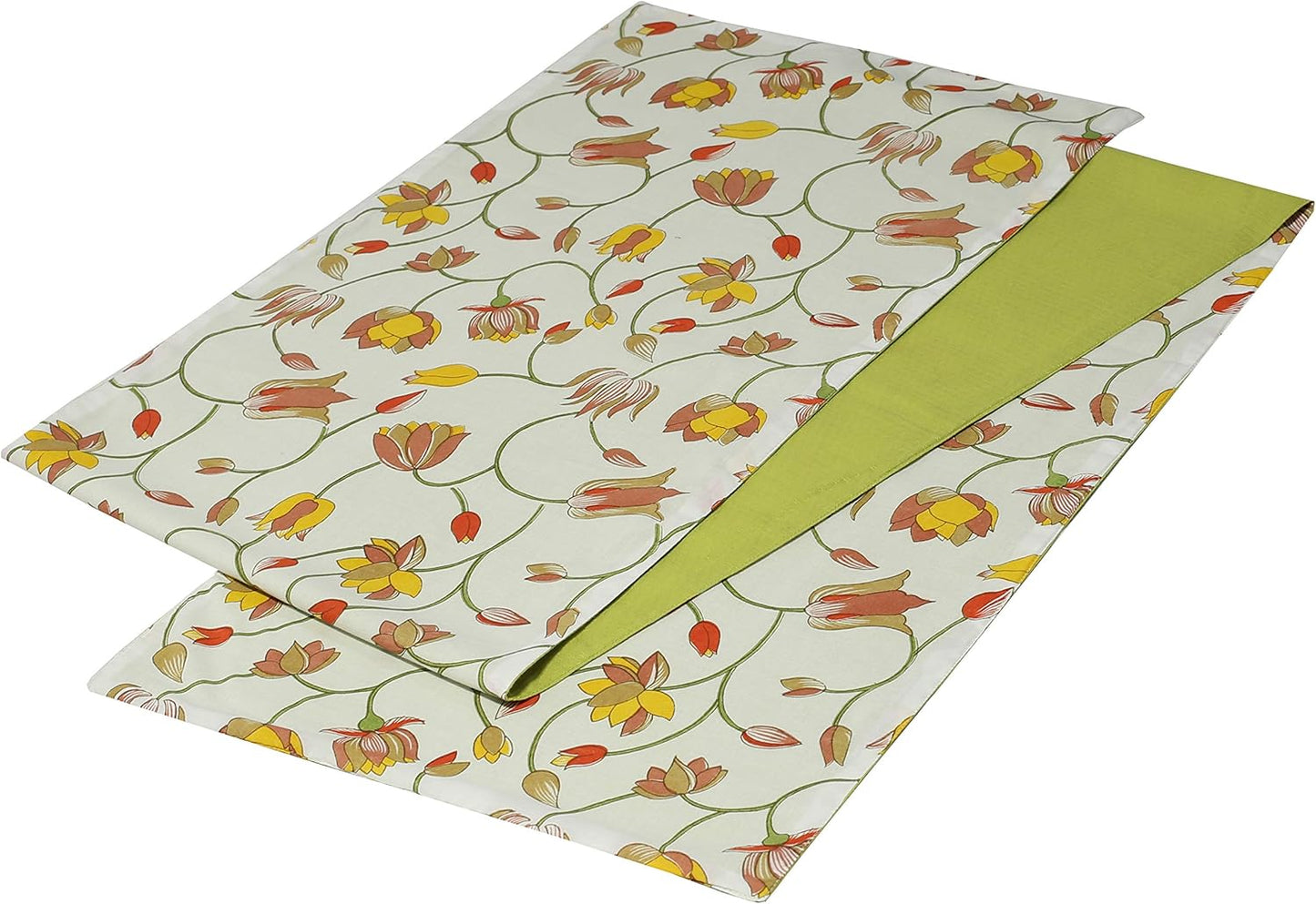 Indtresor Indian Heritage Fabric Cotton Table Linen Reversible Set Runner Napkins Mats in Orange Green