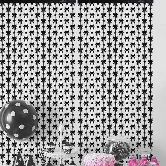 Black Bow Party Decorations - 2 Packs Small Bow Foil Fringe Streamers Curtains for Birthday Bridal Shower Engagement Wedding Wall Bachelorette Coquette Party Decor(3.3x6.6 ft)