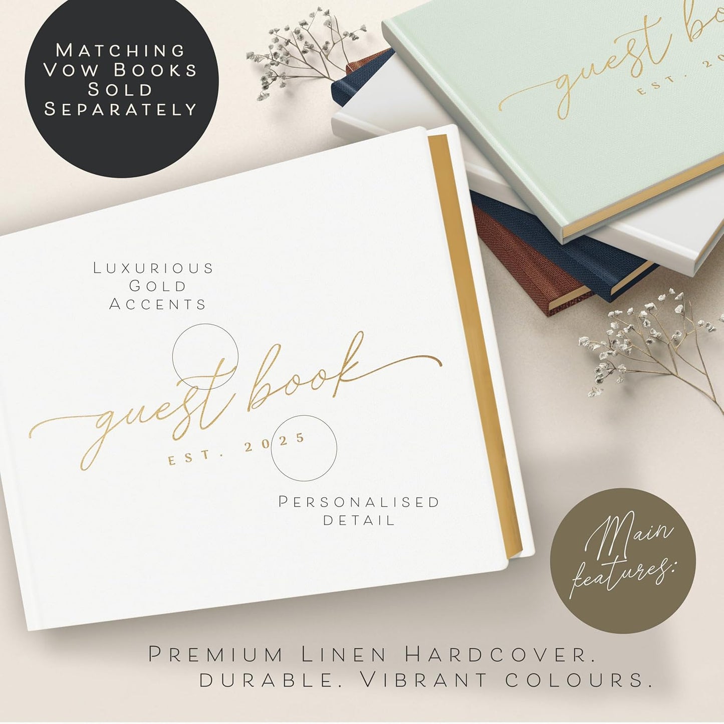 ARTESORI Personalized 2025 Wedding Guest Book for Reception — Guestbook to Sign in, Elegant Baby Shower Guest Book for Party & Birthday — Photo & Polaroid Guest Book for Wedding & Bridal Shower
