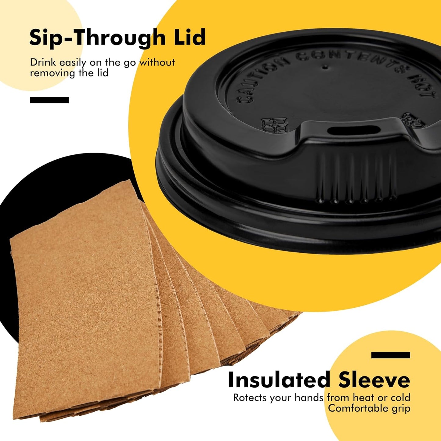 50 Pack 16 oz Coffee Cups with Lids, Black Disposable Coffee Cups with Lids, Sleeves and Stirring Sticks, Hot Paper Coffee Cup 16 oz for Hot Drinks, Parties, Picnic, Travel, and Events