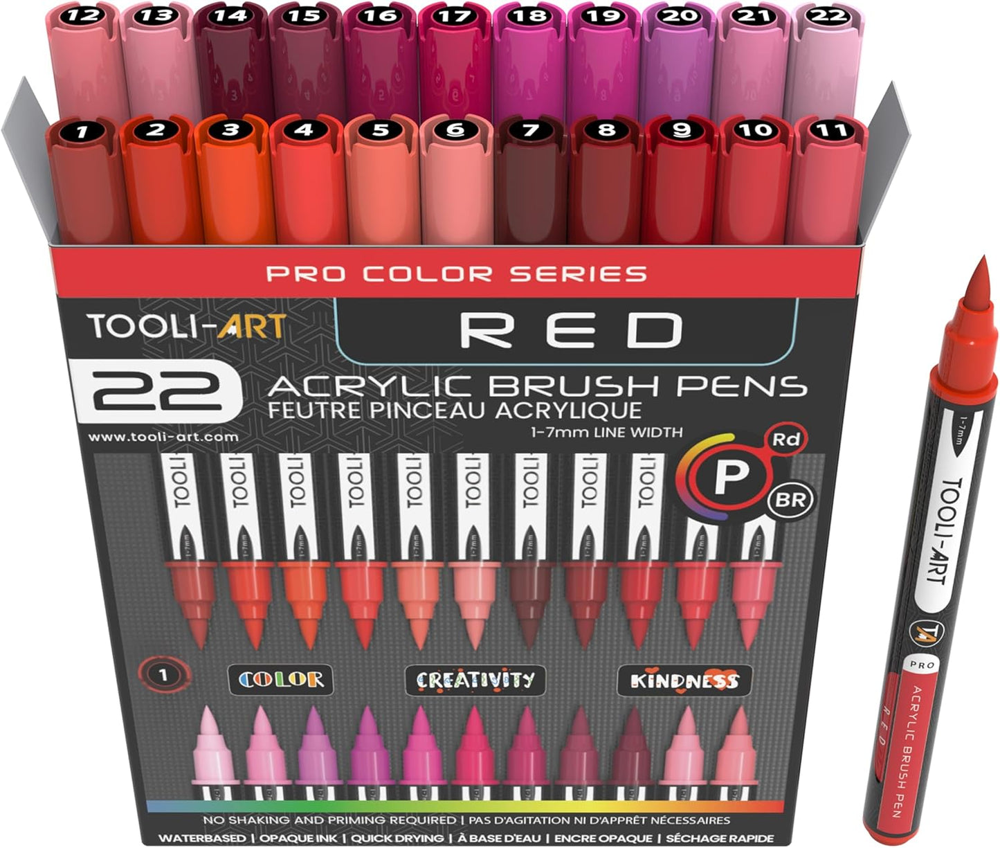 22 Flexible Brush Tip Acrylic Paint Pens Markers Set 1-7mm Line for Rock Painting, Brush Lettering, Glass, Mugs, Wood, Metal, Canvas, Fabric, Plastic. Non Toxic Waterbased Quick Drying Assorted Red