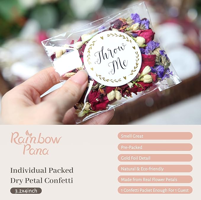 RainbowPana 50 Pack Biodegradable Flower Petals - Mix Petals for Weddings, Flower Confetti, Wedding Send Off & Exit Ideas