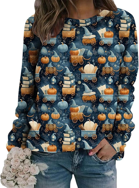 LIZALIG Pullover Cute Sweatshirt Orange Skeleton Fall Festive FunWomens Design Bat Holiday Party Outings Pumpkin Print