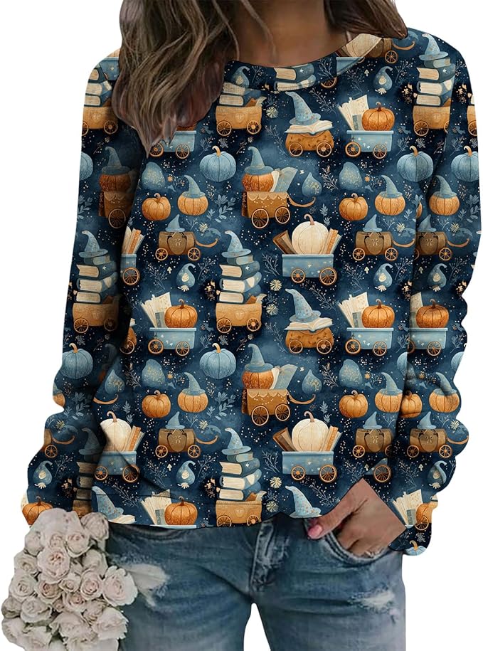 LIZALIG Pullover Cute Sweatshirt Orange Skeleton Fall Festive FunWomens Design Bat Holiday Party Outings Pumpkin Print