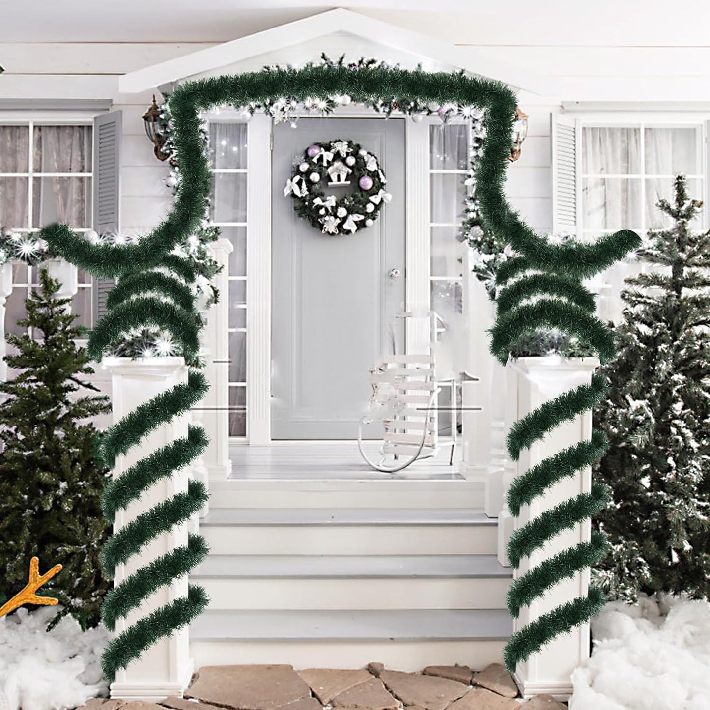 50FT PVC Green Christmas Tinsel Garland Tinsel Twist Greenery Garland for Christmas Tree Decorations, Xmas Tree Decor for Home Indoor Party Supplies