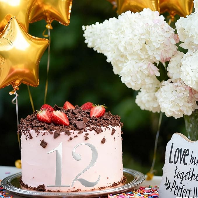 Silver Mirror Acrylic Number Cake Toppers DIY Personalized 0-9 Number Side Cake Decoration for Birthday Wedding & Anniversary Milestones Party Decorations