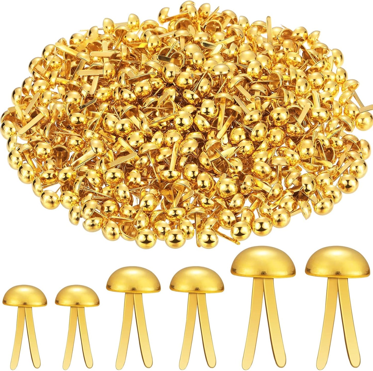 Hotop 500 Pcs Brads for Paper Crafts Metal Round Brass Paper Fasteners for Craft Art Crafting School DIY Supplies(0.3 x 0.6, 0.24 x 0.47, 0.2 x 0.3 Inch,Golden)