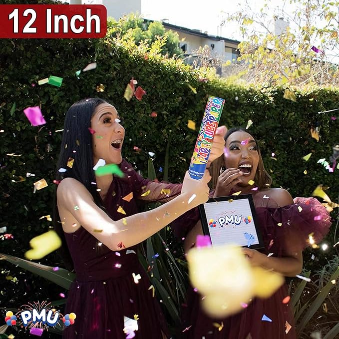 PMU Cannons Party Poppers - Confetti Blaster for Drive-by Birthdays-Celebrations, Graduation, Wedding, Christmas, New Year’s Eve - Party Poppers Confetti Shooters - 12 inch, Pkg/1