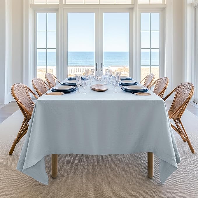 Linen World Blue Linen Tablecloth - 100% French Linen Table Cloth 108" x 60" Inch,Washable Rectangular Tablecloth for Dining,Outdoor,Weddings and Restaurants,Decorative Thanksgiving Christmas