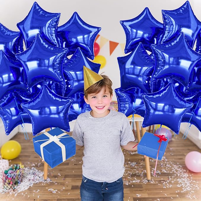 Biapian Blue Star Foil Balloons, 10PCS Dark Blue Foil Stars Shape Balloons, 18 Inch Aluminum Balloon for Helium Pentagram Balloon for Men Boys Birthday, Anniversary, Graduation Party Decoration