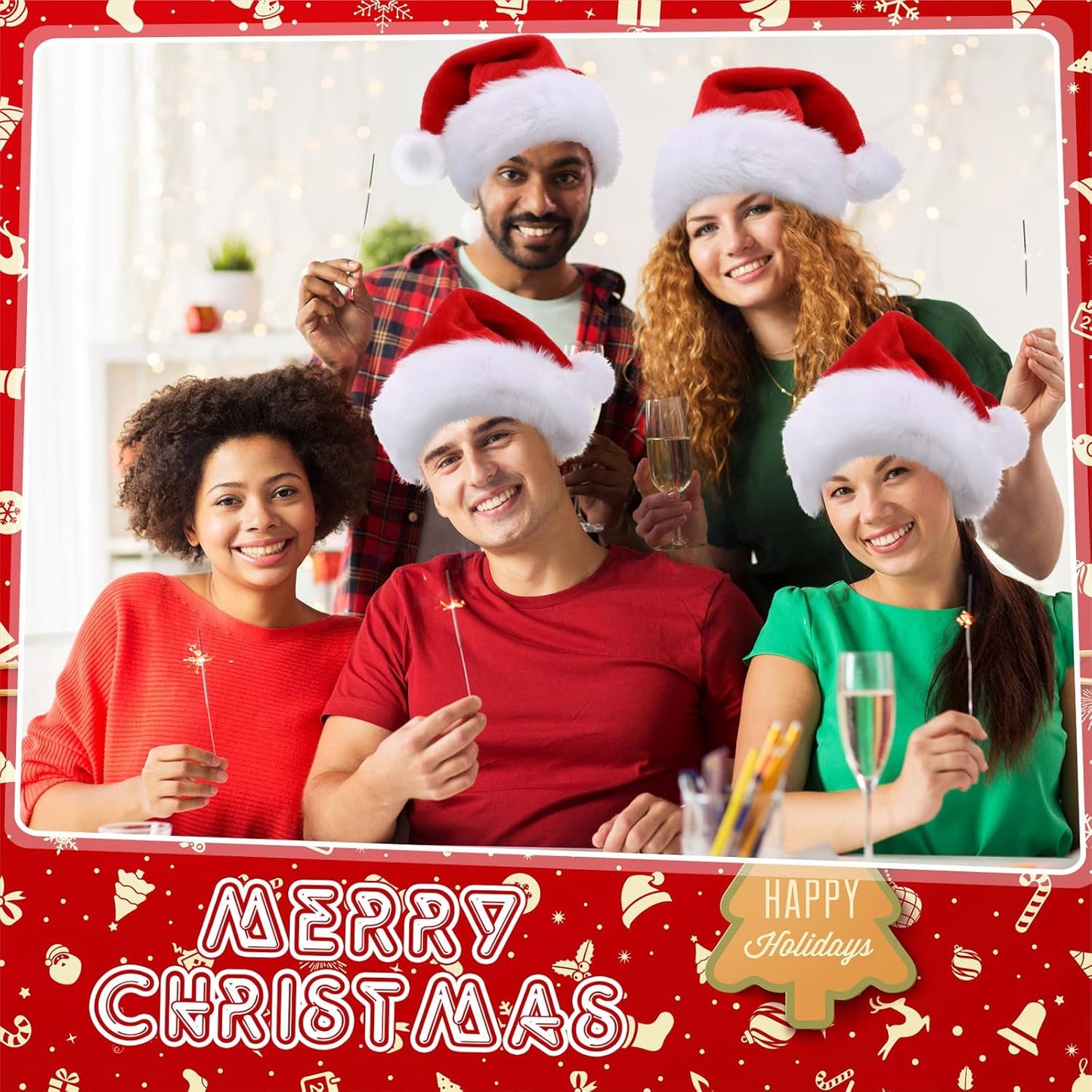 Ramede 36 Pcs Christmas Hats Adult Red/Green/Blue Plush Santa Hats Bulk for Women Men Christmas Xmas Holiday Costume