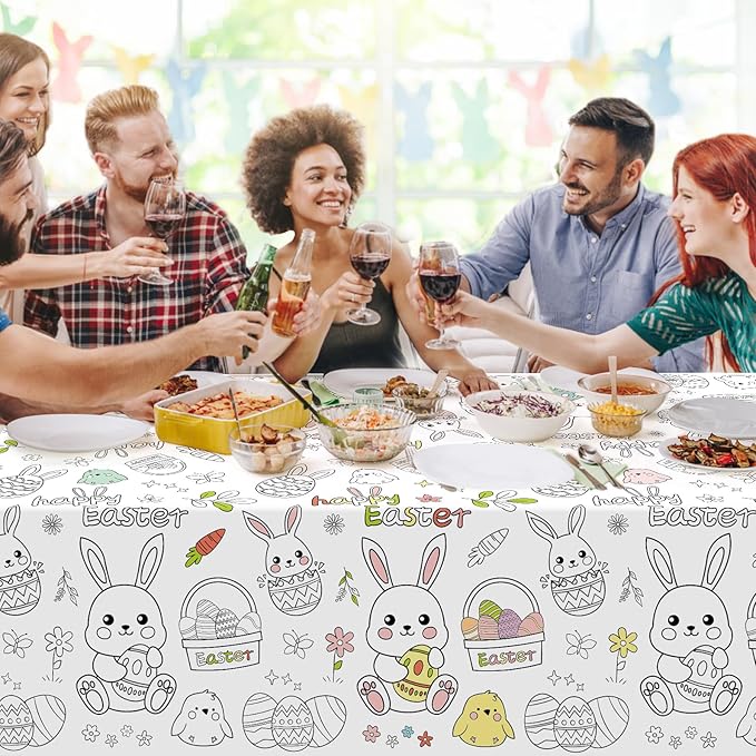 Childom 1 Pack Easter Tablecloth Coloring Tablecloth,Easter Decorations Crafts for Kids,54 x 108 Inch Disposable Paper Table Cover,Giant Coloring Poster for Gifts Games Activities Holiday Party Favors