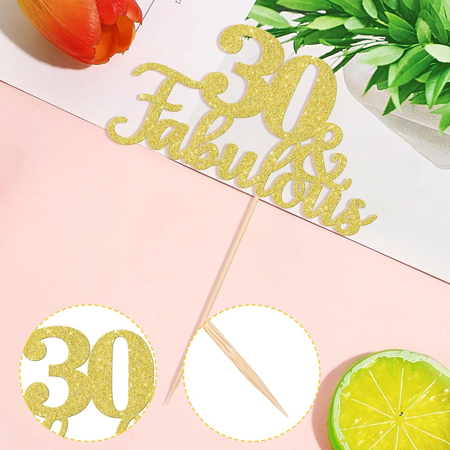 1 PCS 30 & Fabulous Cake Topper Gold Glitter 30th Birthday Anniversary Cake Pick Decoration for 30th Birthday Wedding Anniversary Party Decorations Happy 30th Birthday Cake Decorations Supplies