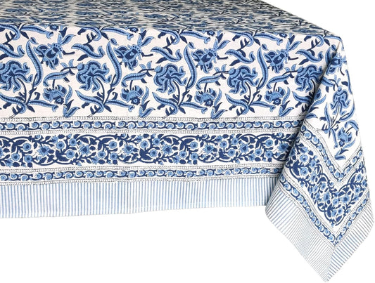 ATOSII Midnight Bloom 100% Cotton Fall Tablecloth, Handblock Print Blue Square Table Cloth for Kitchen Dining Table Linen I Parties Wedding Christmas Thanksgiving Outdoor Fall Decor 60 X 60 Inches