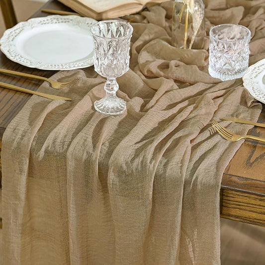 Artoid Mode Boho Cheesecloth Gauze Sand Wedding Table Runner, 120 Inch Seasonal Fabric Kitchen Dining Holiday Table Decor for Home Party Indoor