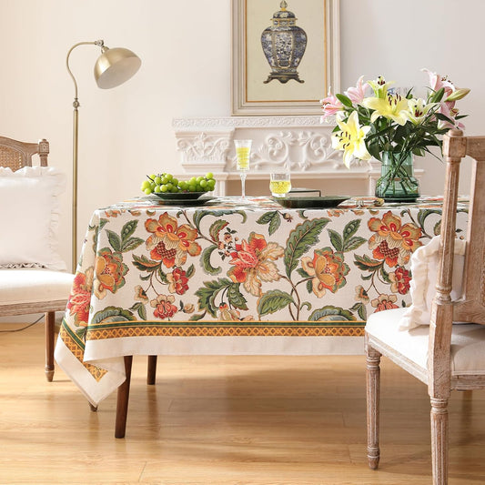 patdrea Designer Vintage Linen Rectangular Tablecloth,Provencal Rustic Floral Pattern Tablecloths,Decorative Table Cover Cloth for Kitchen,Dining,Tea Party,Home,Christmas,63"*110"