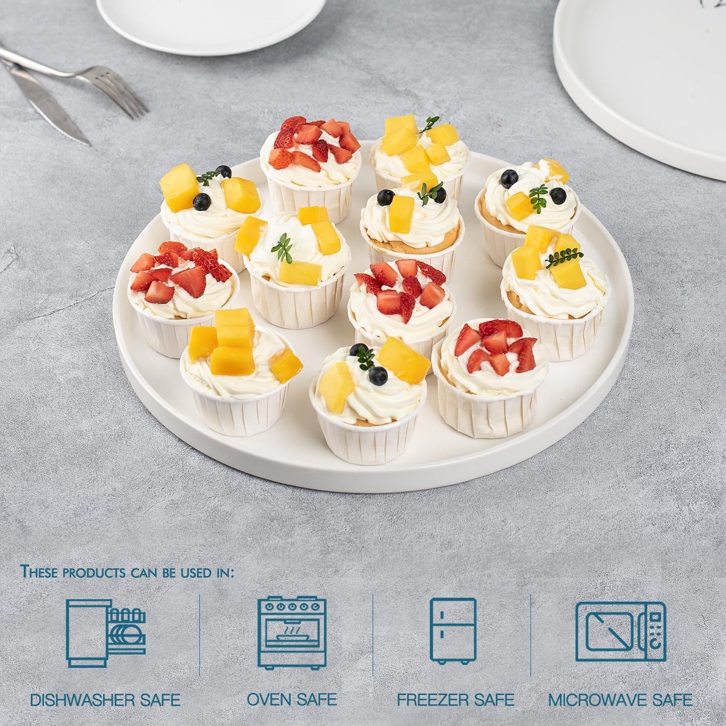 12" Ceramic Serving Trays, 3 Packs Round Serving Platters, Platters for Serving Food, Appetizer, Charcuterie, Snack, Dessert, Serving Dishes, Serving Trays for Entertaining, White