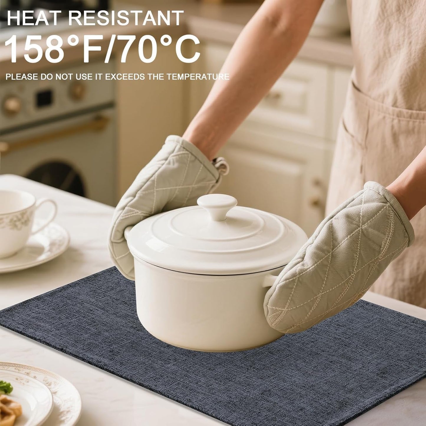 Homaxy Cloths Placemats for Dining Table Set of 8, Heat Resistant Washable Cotton Linen Blend Table Mats, Easy to Clean Place Mats for Indoor Outdoor Party Kitchen Decoration, 13" x 19", Dark Grey
