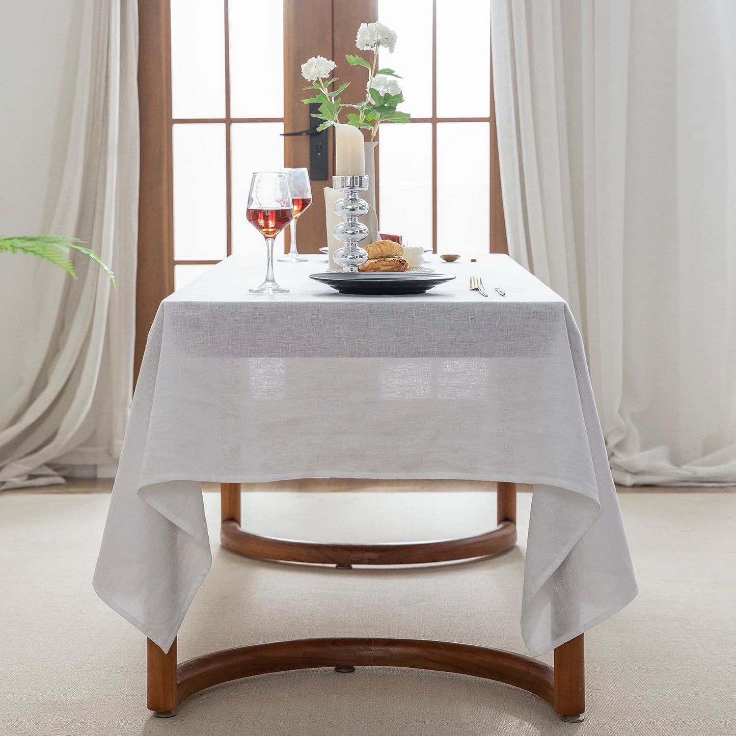EVERLY 100% Pure Linen Rectangle Tablecloths 60x84Inches for Dining, Buffet Parties, Picnic,Events, Weddings and Restaurants, Decorative Halloween, Thanksgiving Machine Washable Tablecloths-White