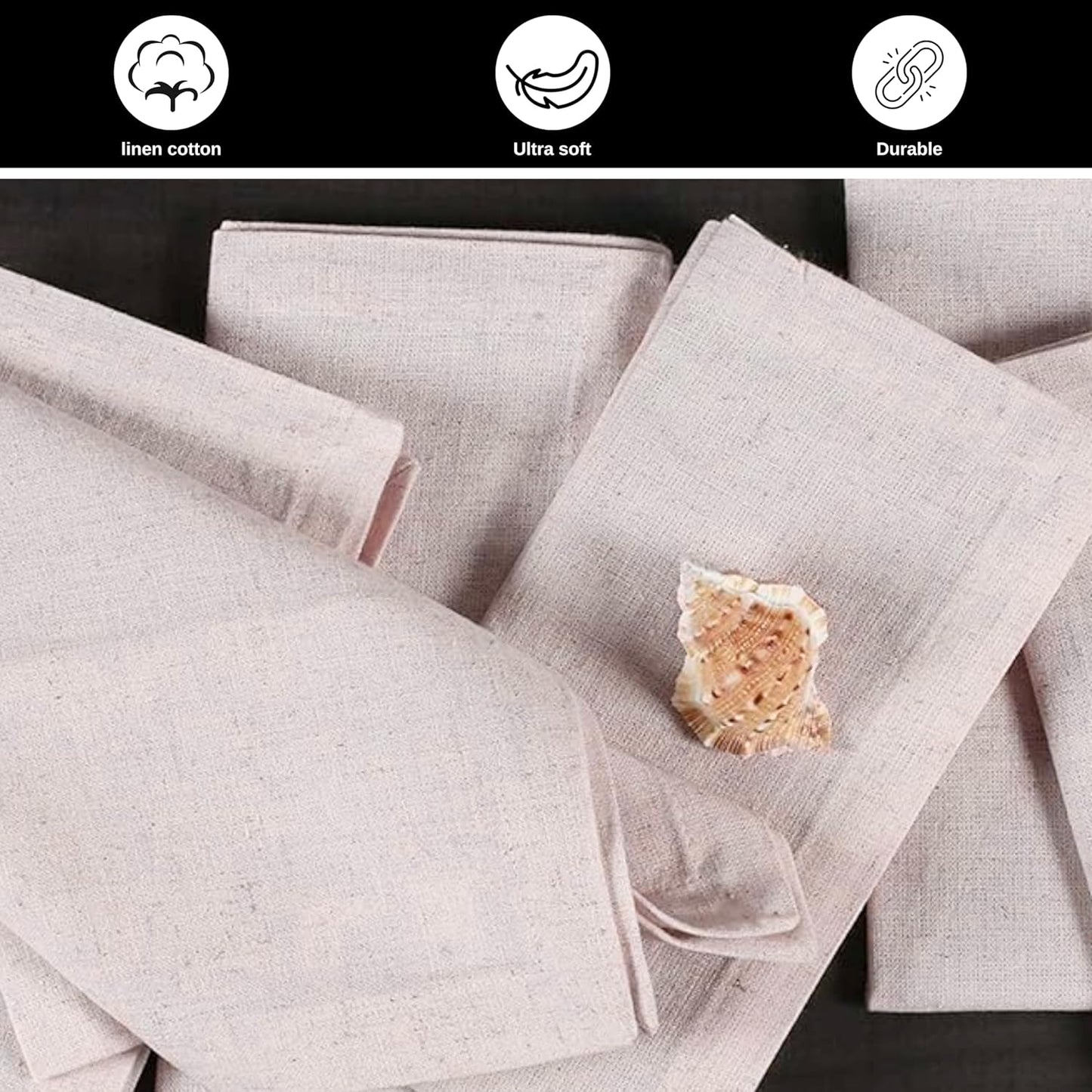 Bedding Craft Linen Flax Cotton Cloth Dinner Napkins Set of 12 – 18x18 Natural Hemstitched Reusable Fabric Napkins for Weddings, Parties, Dinners & Table Décor – Elegant & Durable