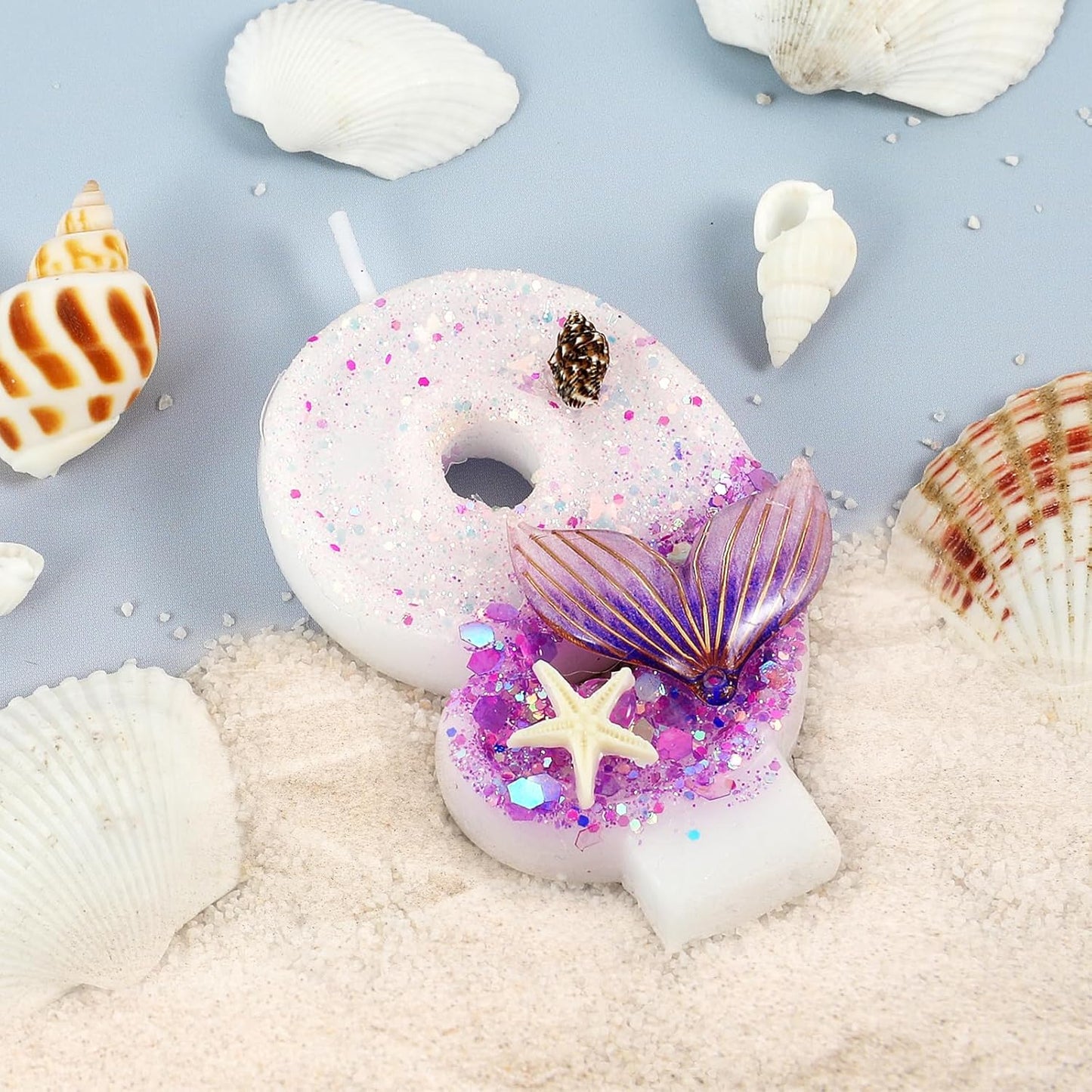 Purple Number 9 Candles Mermaid Birthday Candle 9th Birthday Cake Topper Cupcake Decorations for Girls and Women Party Decor Anniversary Celebrations Supplies Favors