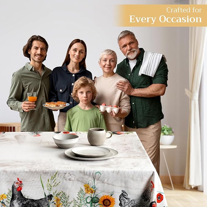 Maison d' Hermine Table Cloth Square Table 100% Cotton 54 x 54 Inches Tablecloth Reusable Decorative for Dining Room Farmhouse Home Valentines Day Decorations Spring Summer - Basse Cour