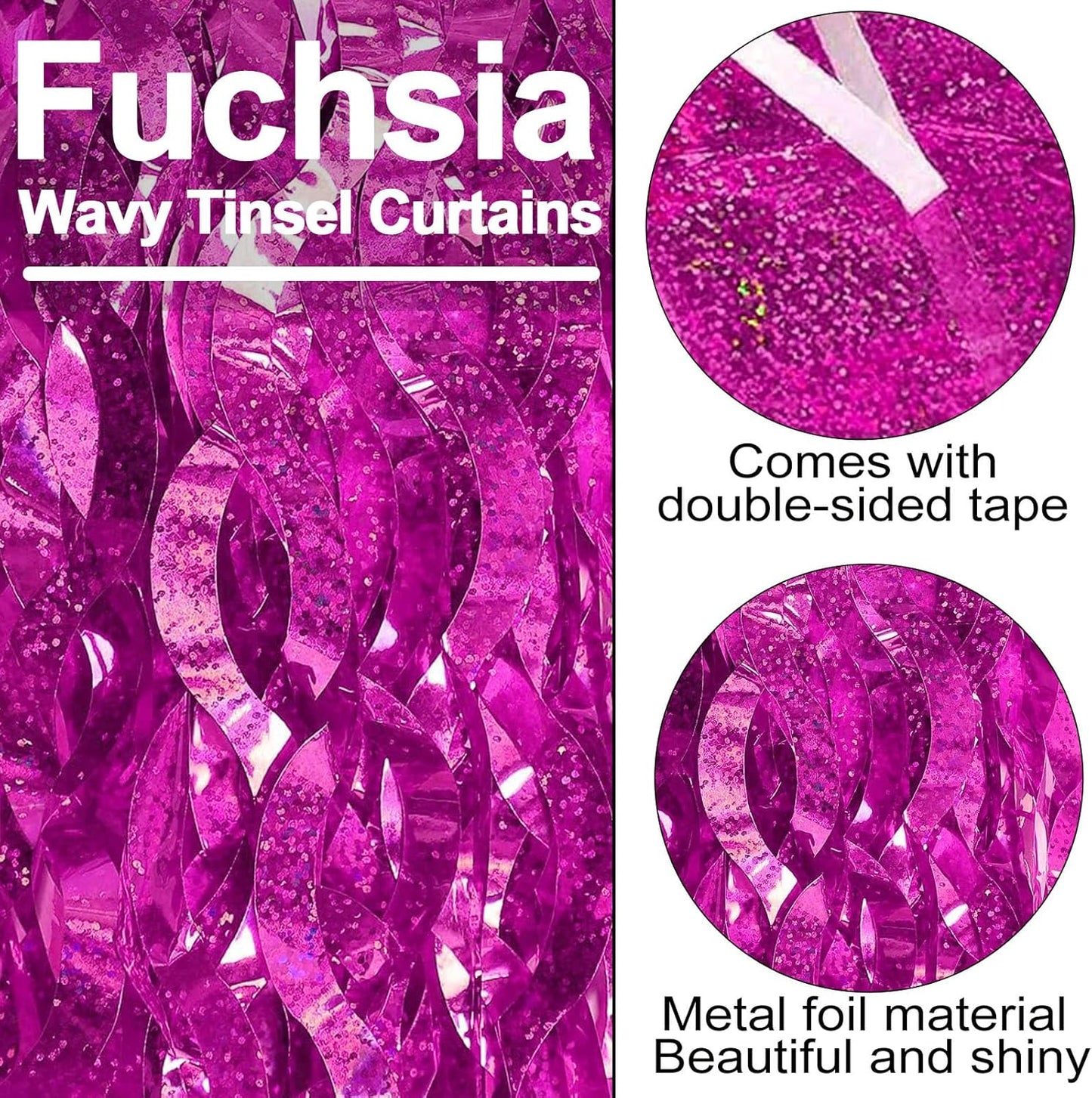 4 Pack Rose Red Fringe Curtain Backdrop 3.2Ft x 8.2Ft Metallic Tinsel Foil Fringe Streamers Background for Photo Booth, Easter, Mother's Day, Bachelorette, Wedding, Birthday Party Decoration