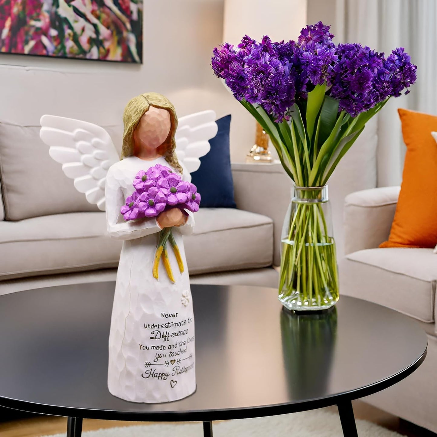 AUKEST Retirement Gift for Woman - Retirement Gifts for Women, Retirement Party Decorations, Going Away Party Decorations, Retired Gifts for Women Coworkers - 5.1” Angel Figurine (Purple)