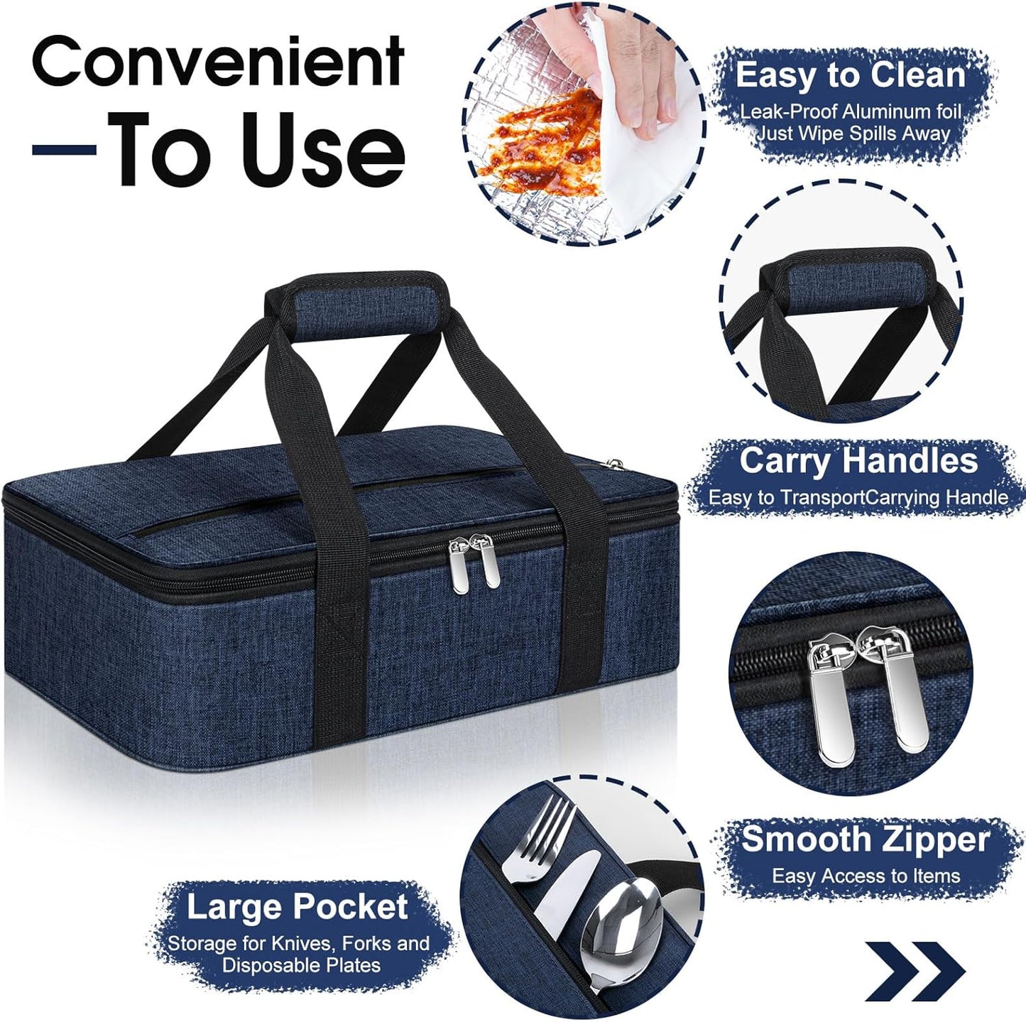 Insulated Casserole Carrier, Portable Casserole Carrier for Hot or Cold Food Lunch Tote Warmer or Cooler Bag, Lasagna Lunch Bag for Potluck Parties- Fits 9" x 13" Baking Dish-Navy blue