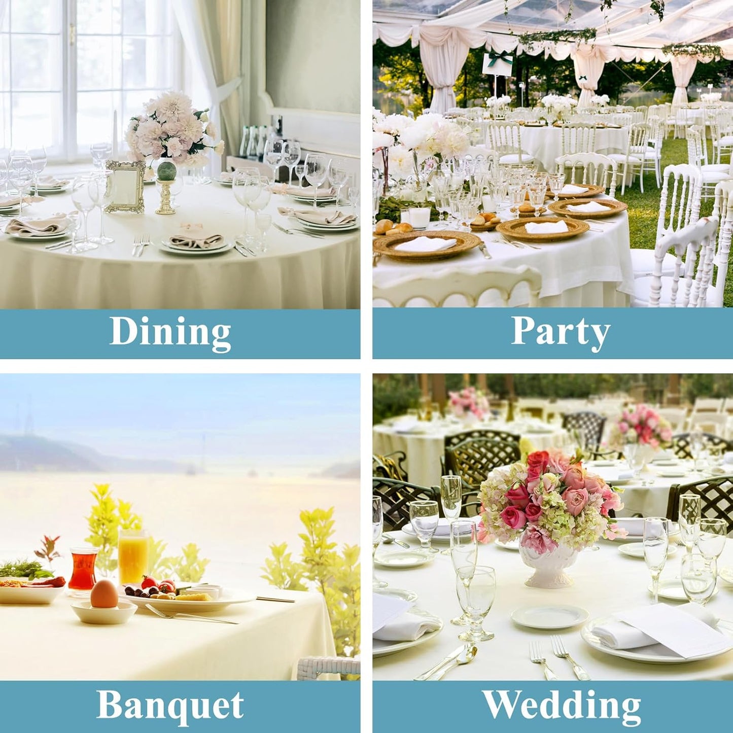VidaFete Tablecloth 6 Pack 120inch Round Table Cloth Polyester, Stain Wrinkle Resistant Polyester Dining Table Cover for Kitchen Dinning Party Wedding Round Tabletop Buffet Decoration(Ivory)
