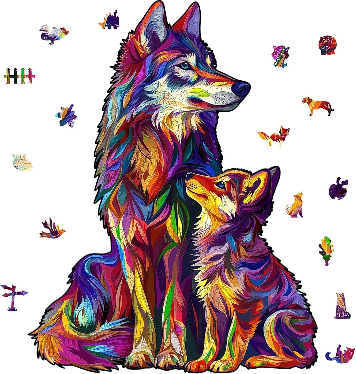 Reouinty Wolf Puzzles for Adult 500 Piece, Family Wooden Puzzle for Adult, Challenging Puzzle, Luxurious Shaped Wooden Puzzles for Adults, Family Game 15 x 19.2in
