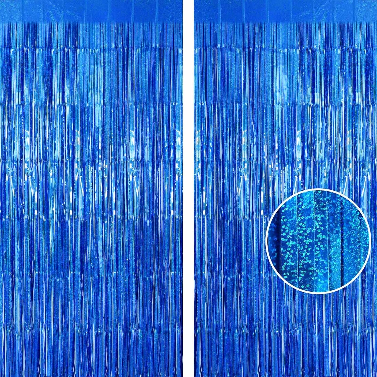 Blue Tinsel Foil Fringe Curtain Backdrop, 3.3 x 8.2 ft Metallic Glitter Curtain Streamers, 2 Pack Royal Blue Photoboth for Birthday Ocean Sea Party Decorations