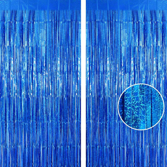 Blue Tinsel Foil Fringe Curtain Backdrop, 3.3 x 8.2 ft Metallic Glitter Curtain Streamers, 2 Pack Royal Blue Photoboth for Birthday Ocean Sea Party Decorations