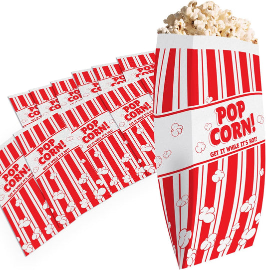 Popcorn Bags Coated for Leak/Tear Resistance. Single Serving 1oz Paper Sleeves in Nostalgic Red/White Design. Great Movie Theme Party Supplies or for Old Fashioned Carnivals & Fundraisers! (500)